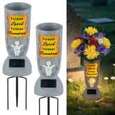 Memobloom cemetery vase with spikes and angel motif secures grave flowers all season.