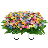 Memobloom headstone saddle with vibrant wildflowers brightens a gravestone.