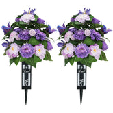 Memobloom silk grave flowers: two purple camellia bouquets for graveside remembrance