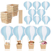 Meooeck blue paper lantern hot air balloon centerpiece for festive tables.