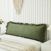 Merryword olive-green pillow cover 20x54 front view enhances cozy vintage decor.