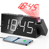 Mesqool digital projector alarm clock projecting onto the ceiling for easy night reading.