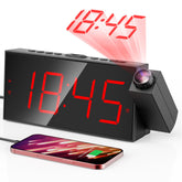 Mesqool projection alarm clock front view with clear 7-inch LED display for easy bedside reading