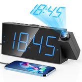 Mesqool projection clock with a 7-inch ceiling display for easy bedside reading.