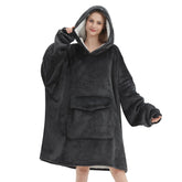 Mewkou wearable blanket hoodie front view with plush sherpa for home warmth.