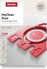 Miele FJM HyClean four-pack dust bags in box, ready for pet-friendly use.