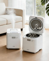 Mifasol warm mist humidifier top view showing compact design for placement
