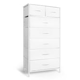 Mifuro tall dresser front view with wood top for organized clothing.