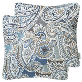 Mika Home paisley pattern pillow cover in blue, brown, and cream for a 18x18 accent
