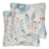 Mika Home sunflower pattern pillow cover in blue cream adds elegant texture to sofas