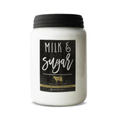 Milkhouse Milk & Sugar jar closeup highlights premium soy wax for a clean burn.