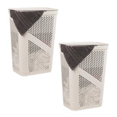 Mind Reader 60L slim laundry hamper in ivory from the front view, space-saving design.