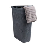 Mind Reader Slim Laundry Hamper with Lid shows a wide top opening for easy loading.
