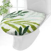 Mindsoft Green Leaves toilet seat cover with tufted microfiber for soft comfort and fit.