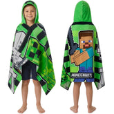 Minecraft towelling poncho hooded towel for kids, easy to wear after baths.