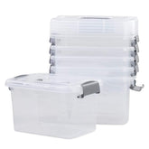 Minekkyes 6-pack storage bins with lids for secure stacking and tidy shelves.
