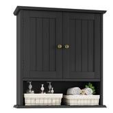 Mino Kesper bathroom wall cabinet with two doors and open shelf for organized storage.