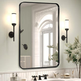 Minuover brushed black wall mount mirror with angled edge for a premium bathroom look