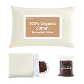 MIOTO organic buckwheat pillow front view shows breathable, natural materials for restful sleep.