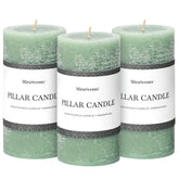 MIRASCENTS Sage Green Pillar Candles set of 3 glow with smokeless, clean ambiance.