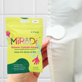 MiReDe 4-pack self-adhesive shower curtain clips securing the curtain in place