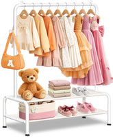 Mirolam kids clothing rack front view shows toddler-friendly accessibility and organized outfits.