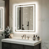 Miskerm 32x24 LED bathroom mirror shows backlit and front-lit illumination for makeup