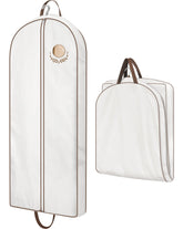 MISSLO 60-inch cotton garment bag for long dresses protects garments from dust while traveling.