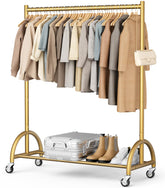 MISSLO heavy-duty clothing rack with wheels and a sturdy semicircular base.
