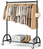 MISSLO heavy-duty rolling clothing rack base provides stable support for bulky coats