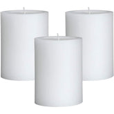 Mister Candle citronella pillar 3x4 – front view showing elegant white design for patio decor.