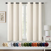 MIULEE beige blackout curtains panel closeup showing premium fabric and drape for bedrooms.