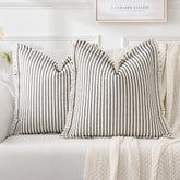 MIULEE black pillow cover 20x20 with striped linen front, perfect for sofa accents.
