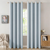 MIULEE blackout curtains with linen texture in close-up show light control.