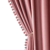 MIULEE blush pom pom velvet curtains in a 52x84 two-panel setup for a stylish kids' room