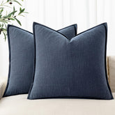 MIULEE decorative linen euro sham indigo blue front view for a cozy coastal vibe