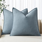 MIULEE decorative linen pillow cover in blue grey on a neutral sofa showcasing texture and color
