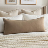 MIULEE long lumbar pillow cover in khaki adds calm to the sofa.