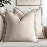 MIULEE decorative pillow cover with neutral linen fringe for cozy living room decor