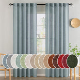 MIULEE dusty blue linen curtains with 84-inch panels offer soft texture and subtle light filtration.