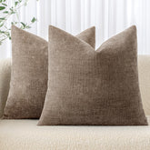 MIULEE euro sham taupe grey close-up shows soft chenille texture for cozy decor.
