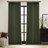 MIULEE olive green dual-layer blackout curtain panel blocks light for bedroom privacy.
