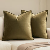 MIULEE olive green velvet pillow cover front view adds soft luxury to your sofa.