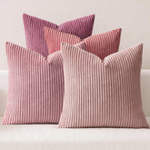 MIULEE pack of four purple-pink corduroy pillow covers on a sofa for boho decor