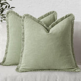 MIULEE sage-green linen fringe edges pillow cover adds rustic charm to your living room.