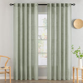 MIULEE Sage Linen Curtains front view with soft light filtering for living spaces.