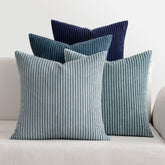 MIULEE navy stripe pillow covers front view on couch for cozy living room decor