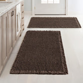 MIULEE chocolate waffle bath mats front view, soft and absorbent for bathroom floors