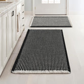 MIULEE waffle bath mats pair in black and cream for quick-dry bathroom use.