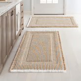 MIULEE waffle bath rugs set 2-pack in brown and cream for cozy bathroom ambiance.